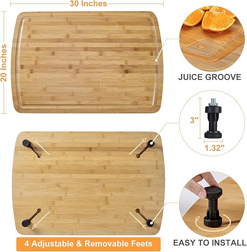 Miniatura 2 de Cubierta de estufa de tabla de fideos de 30 x 20 pulgadas con patas extraíbles, tabla de cortar de bambú para encimera, cubiertas superiores de