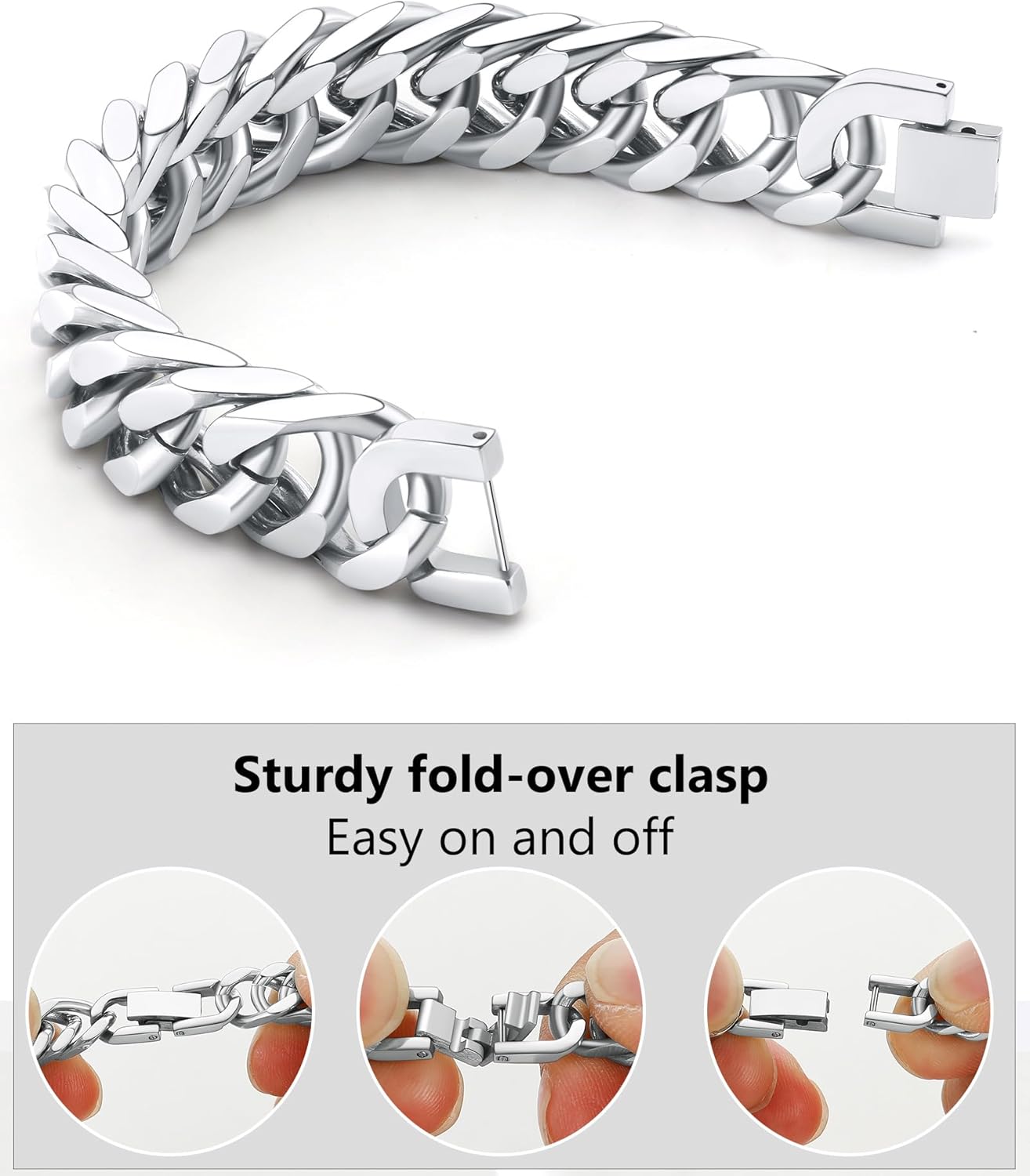 8/12/17mm Wide Cuban Link Bracelet for Men Father Gift 18K Gold/Black Plated Stainless Steel Bracelets 7.4-9 Inches(Gift Wrapped) - Image 6