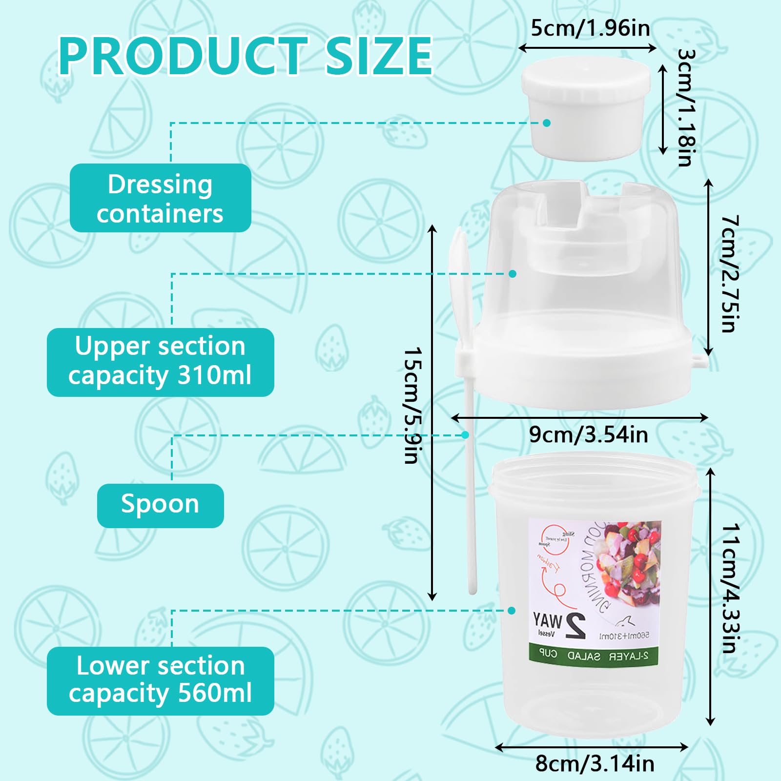 Winkly® Bol Muesli à Emporter, 500 Ml + 200 Ml Ensemble De 4, 100% Sans BPA, Pot à Déjeuner, Parfait Pour L'école Et Le Bureau, Gobelet à Müsli Réutilisable Pour Le Petit-déjeuner