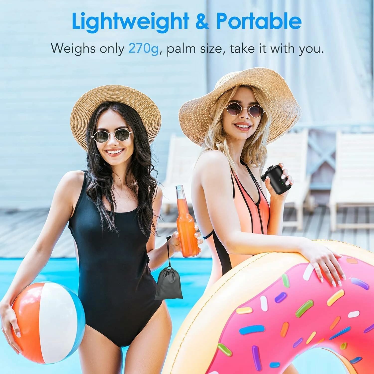 3600mAh Mini Inflator Pump Electric Air Pump with 4 Nozzles Inflator Deflator USB Rechargeable Small Pump for Air Mattress Camping Bed Pool Toys