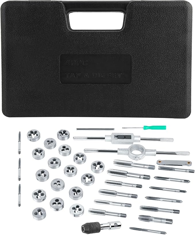 W?rmebehandelte Stahlgewindebohrer 40 Stk. M3-M12 Schraubenmutter Gewindebohrer und Matrizensatz mit Schraubenschl¨¹sseln und Hochleistungs-Handwerkzeugen mit Gewindelehre