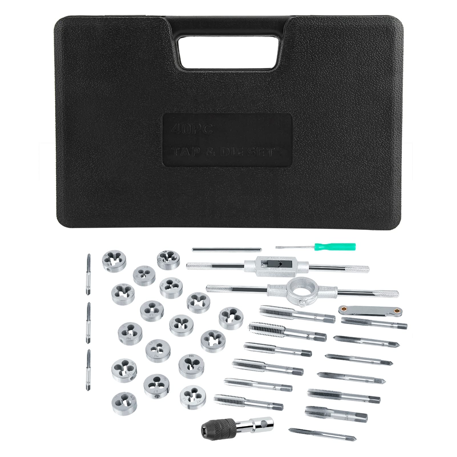 Set Maschi e Filiere 40 Pezzi M3-M12 in Acciaio con Custodia Portatile per Filettatura Maschi e Filiere Set