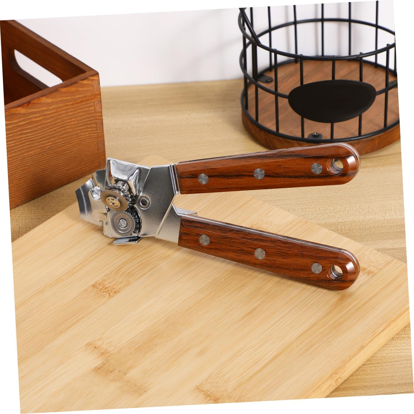 Manual Can Opener Wooden Handle Stainless Steel Beer and Bottle Opener for Home Kitchen Use Effortless Grip and Construction Essential Kitchen Gadget