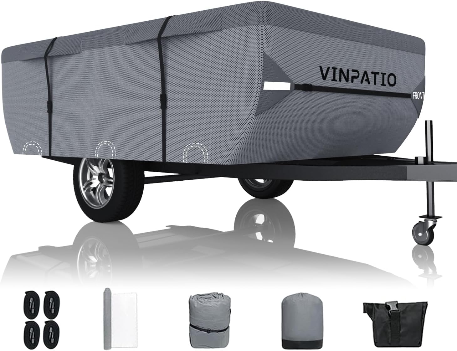VINPATIO Pop Up Camper Cover, Folding Camper Tent Trailer Cover Fits 12'-14' Trailers, Waterproof & Anti-UV Pop-up Camper Cover with Windproof Straps