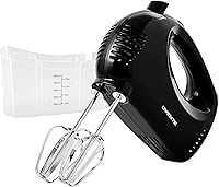 OVENTE HM151B 5-Speed 150W Electric Hand Mixer with Stainless Steel Whisks & Snap-On Storage Case - Lightweight Black Baking Mixer