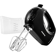 OVENTE 5-Speed Corded Electric Hand Mixer with Stainless Steel Whisks, Compact Portable Design with Snap-On Storage Case,150W Lightweight Handheld Mixer for Baking &amp; Cooking, Black HM151B