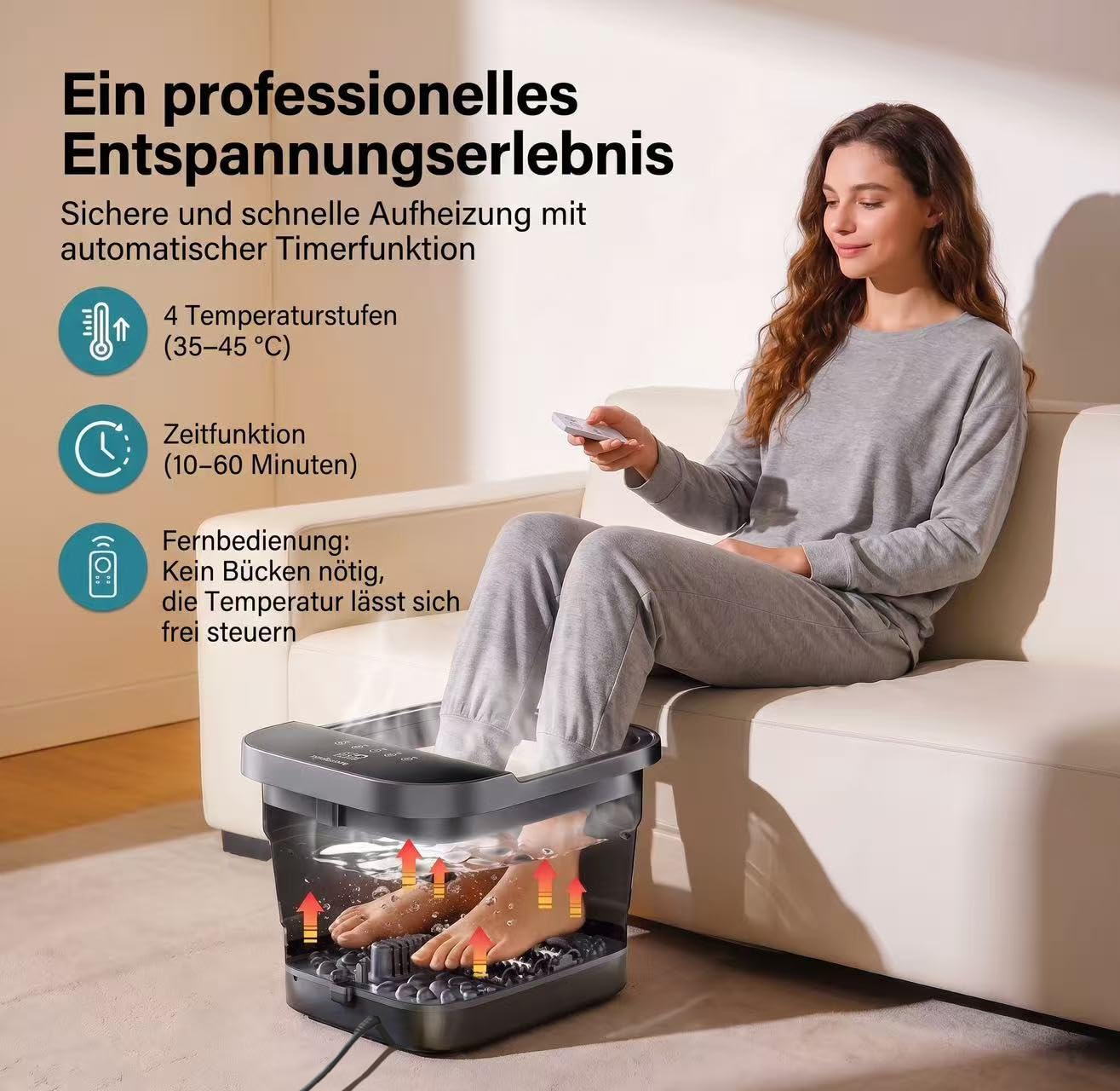 Fußbad Massagegerät mit Heizung mit Touchscreen, 35–45℃ Temperaturregelung