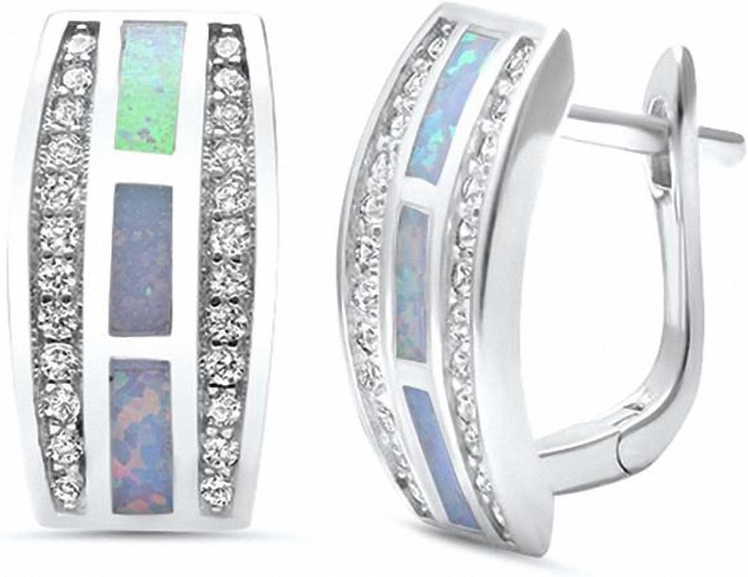 Fashion Latchback Earrings Created Opal Round Cubic Zirconia 925 Sterling Silver Choose Color