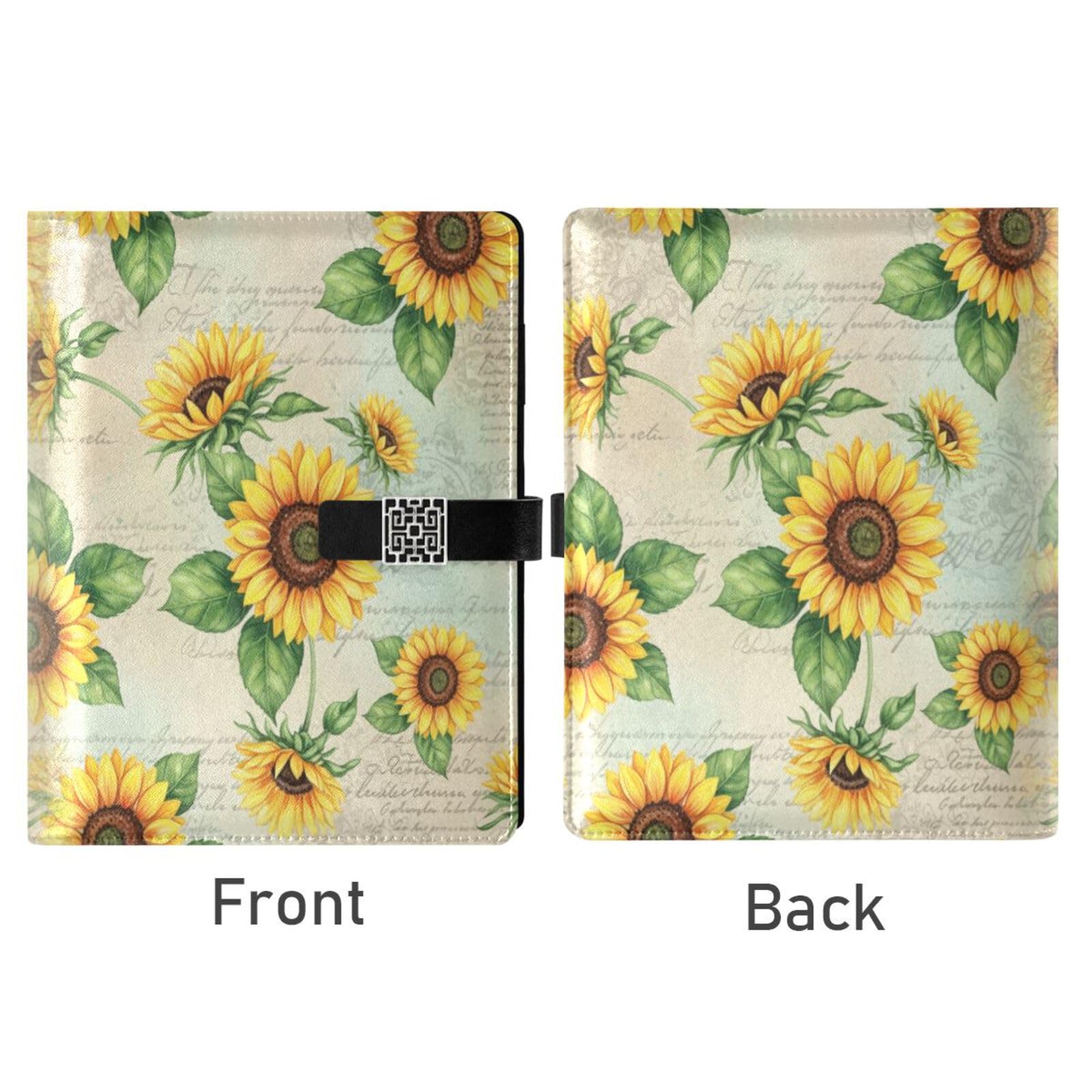 Cuaderno de piel sintética con patrón de girasol, carpeta A5, 6 anillas, recargable, con cierre de hebilla magnética, hojas sueltas, planificador de oficina, carpeta de presupuesto, bloc de