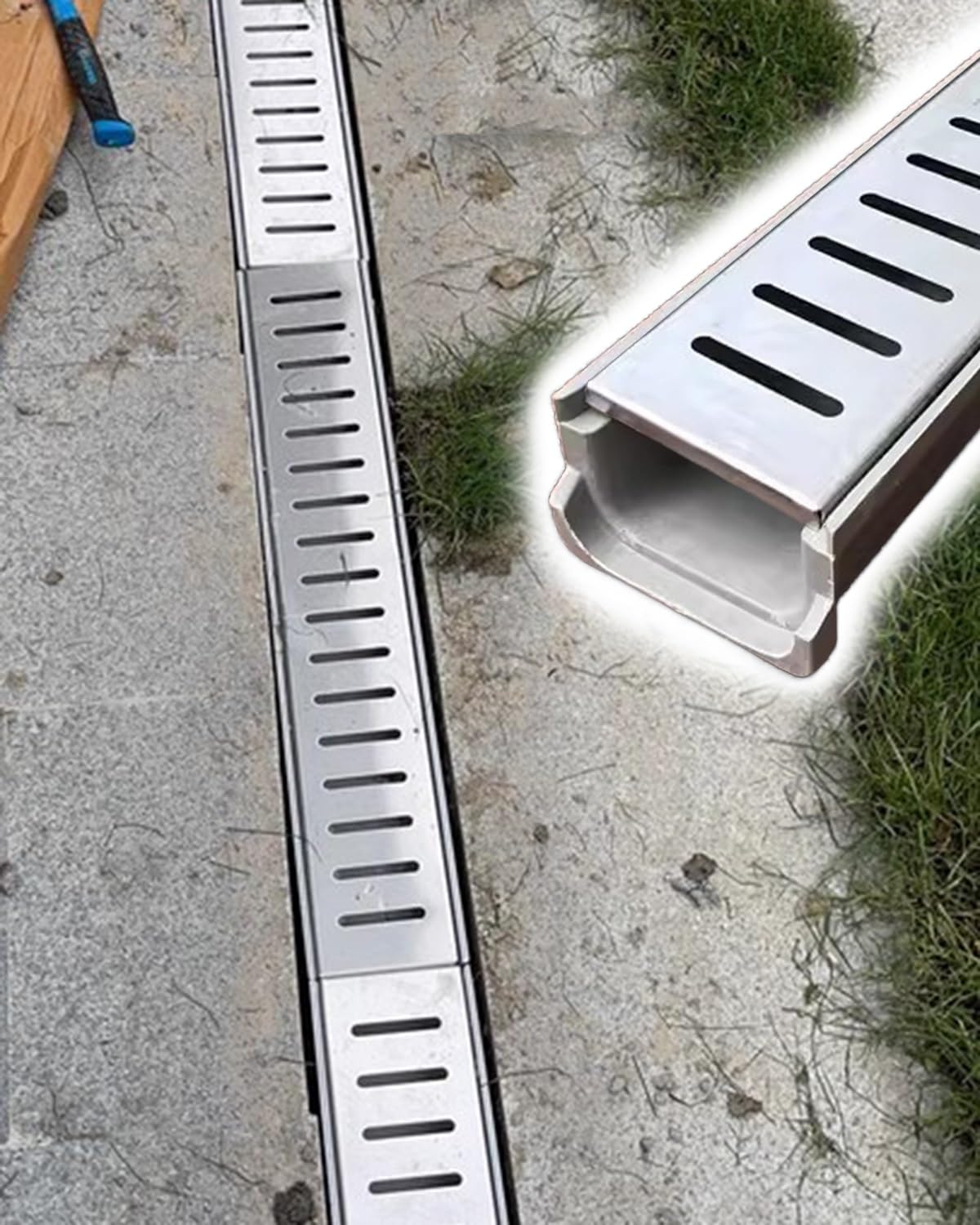 Griglia di scarico da 60 cm, in acciaio inox, antiscivolo, per interni ed esterni, protezione per drenaggio del pavimento (60 x 10 x 6 cm)