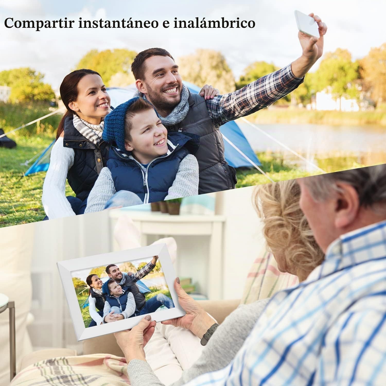 AEEZO Marco de Fotos Digital WiFi de 10.1 Pulgadas, Pantalla táctil IPS, Marco de Fotos Inteligente en la Nube con Almacenamiento de 32 GB, fácil configuración para Compartir Fotos o Videos a través