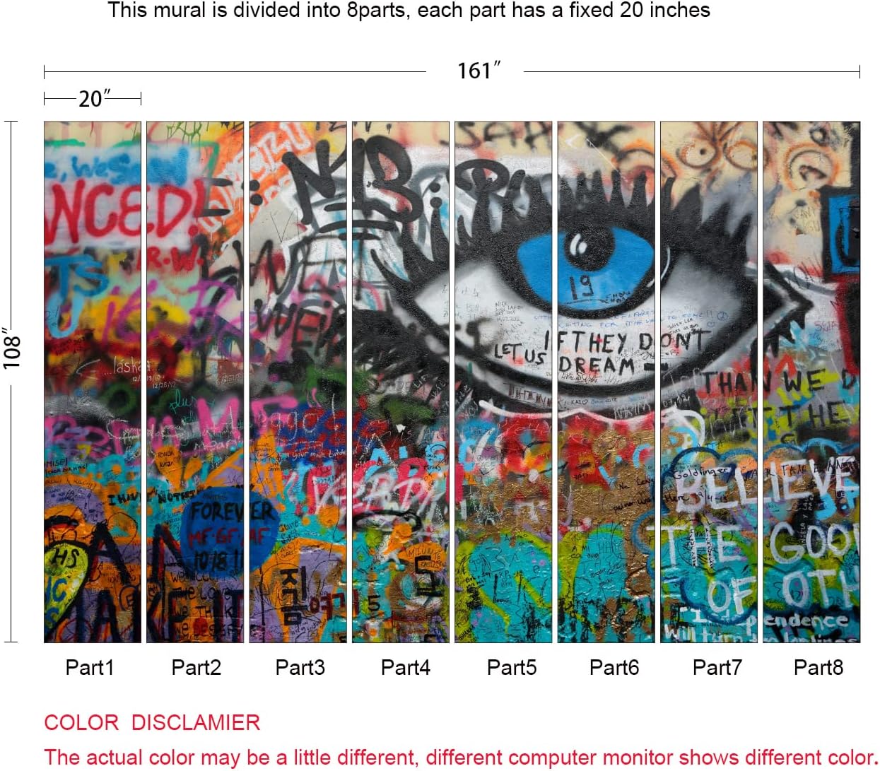 MFWFM Abstract Graffiti Eyes Wallpaper Colorful Letter Graffiti Wall Mural for Bedroom Modern Home Decor Living Room Dining Room Office(Not Peel n' Stick)
