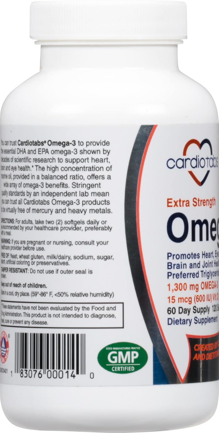Omega-3 Extra Strength + Vitamin D3, Triglyceride Form, 1300 mg Omega-3, 600 DHA / 600 EPA, with 600 IU Vitamin D3