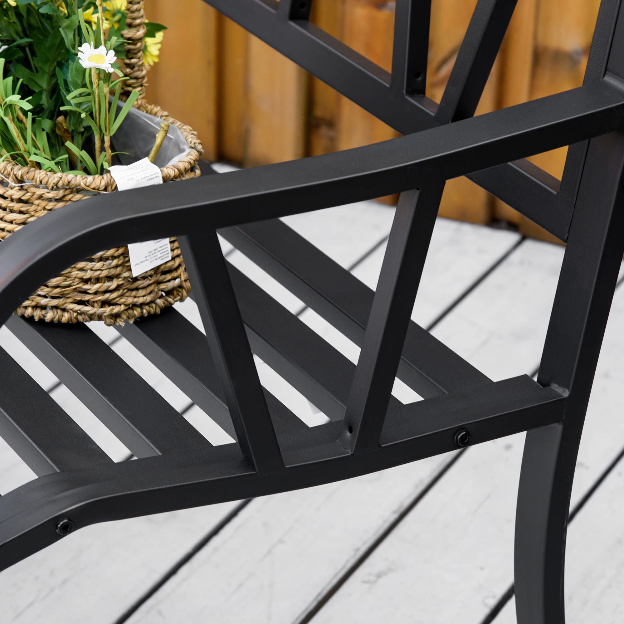 Outsunny Panchina da Giardino Panca da Esterno 2 Posti 128x56x86cm Nero | in Metallo Impermeabile, in Ferro