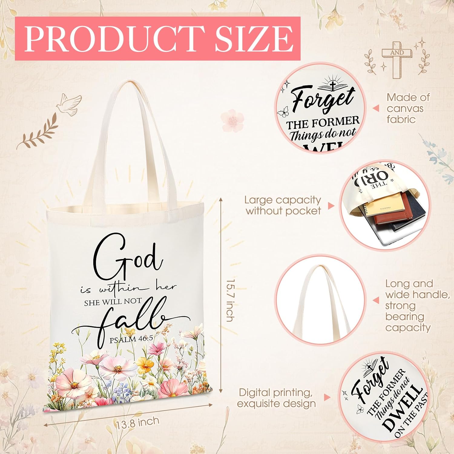 Sweetude 10 Pcs Christian Tote Bags Religious Gifts for Women Faith Canvas Bible Verse Church Bags Jesus Stuff(Wildflower) - Image 4