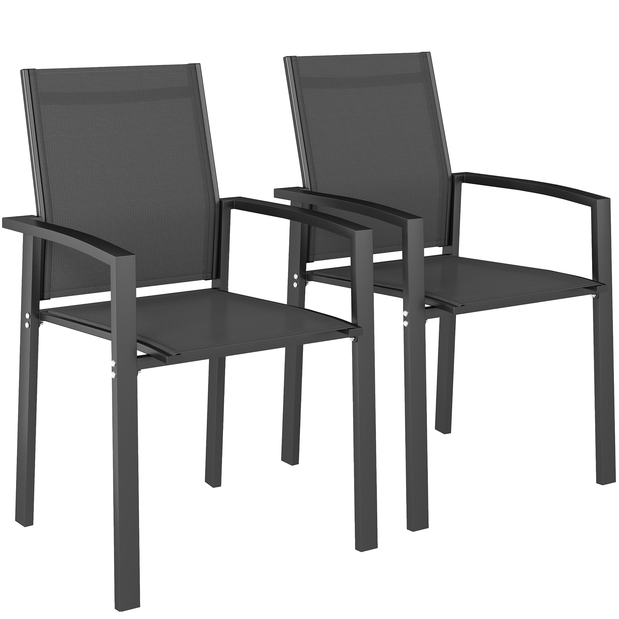 Outsunny Lot de 2 chaises de Jardin chaises empilables d'extérieur Respirant avec accoudoirs, en Aluminium et textilène pour Jardin, Piscine, terrasse, Gris foncé