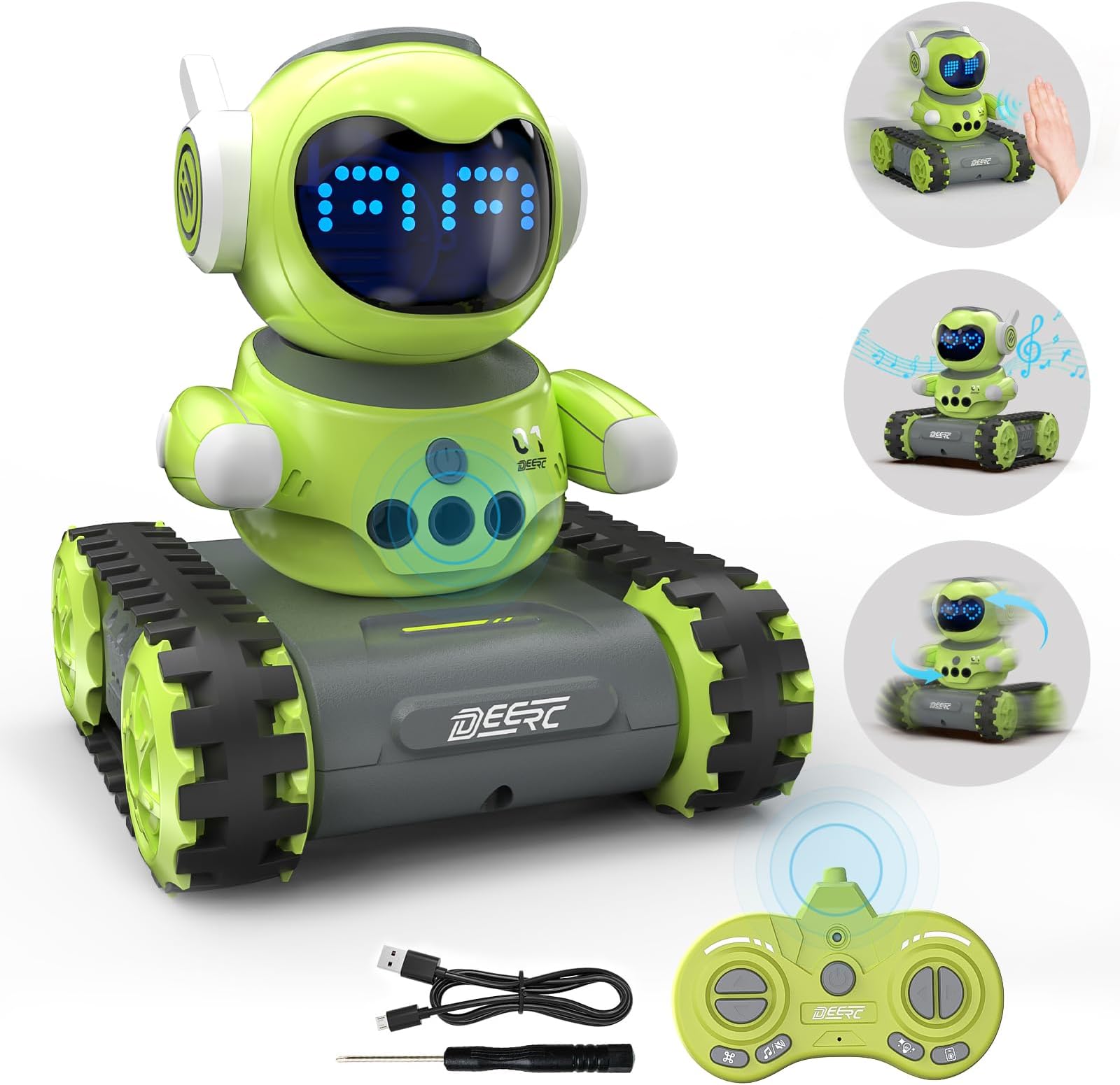 DEERCRobot Toys for Kids 5-7,Walkie Talkie Remote Control Emo Robot W/Gesture Sensing,16 LED Eyes,Auto Demo,Music,Flexible Head & Arms,Rechargeable RC Toys Xmas Birthday Gifts for Boys Girls