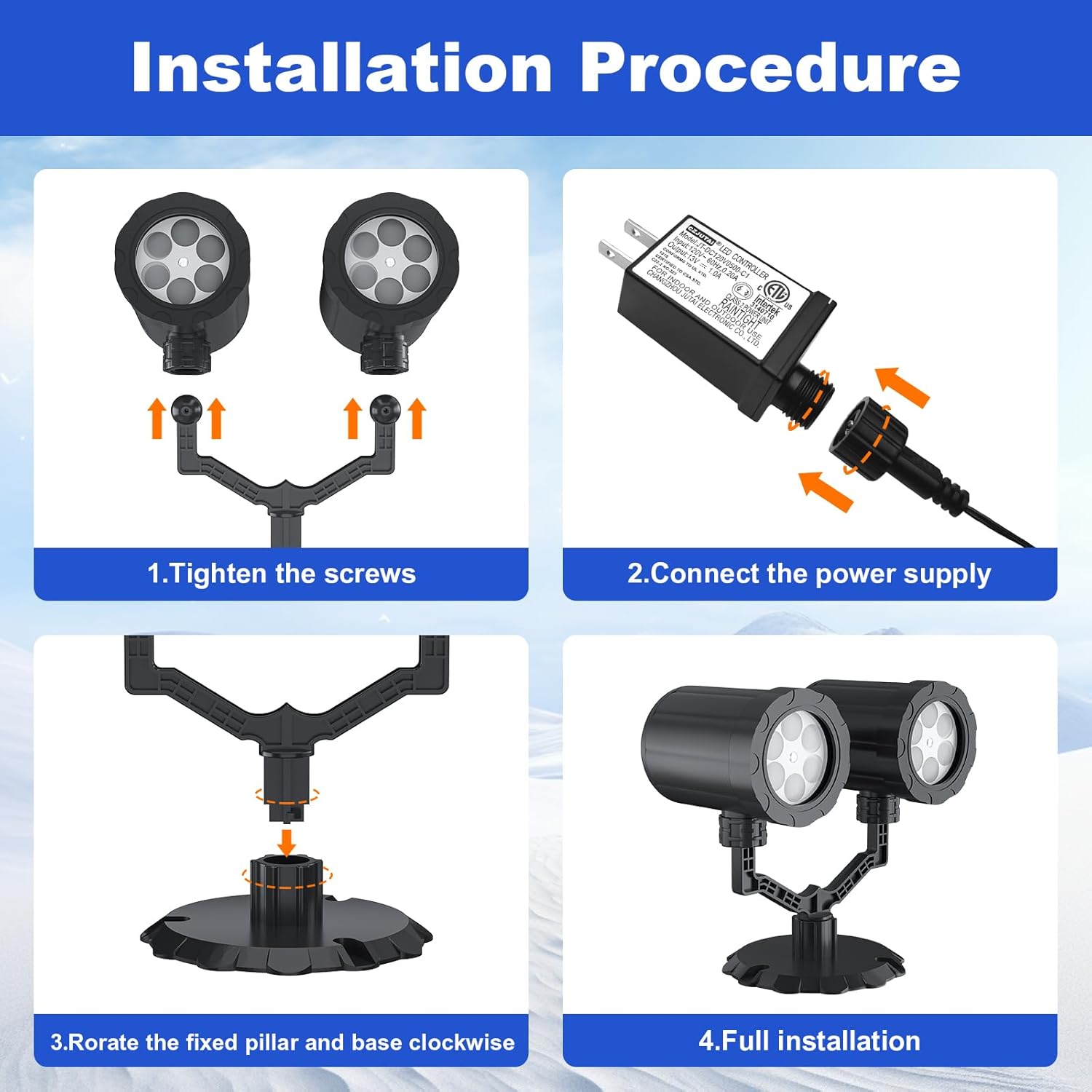 Christmas Projector Lights Outdoor,Double Head 360° Rotating Dynamic Snowflake Christmas Spotlights,IP65 Waterproof Snowfall projector Led Lighting for Indoor House Outdoor Christmas Decorations Yard