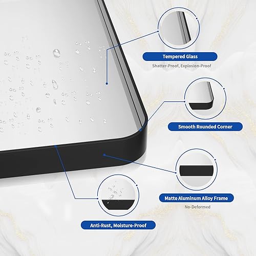 Miniatura 3 de WEER Espejo de baño negro para pared de 20 x 30 pulgadas, espejo rectangular con marco de metal negro mate, espejo de baño de granja con vidrio