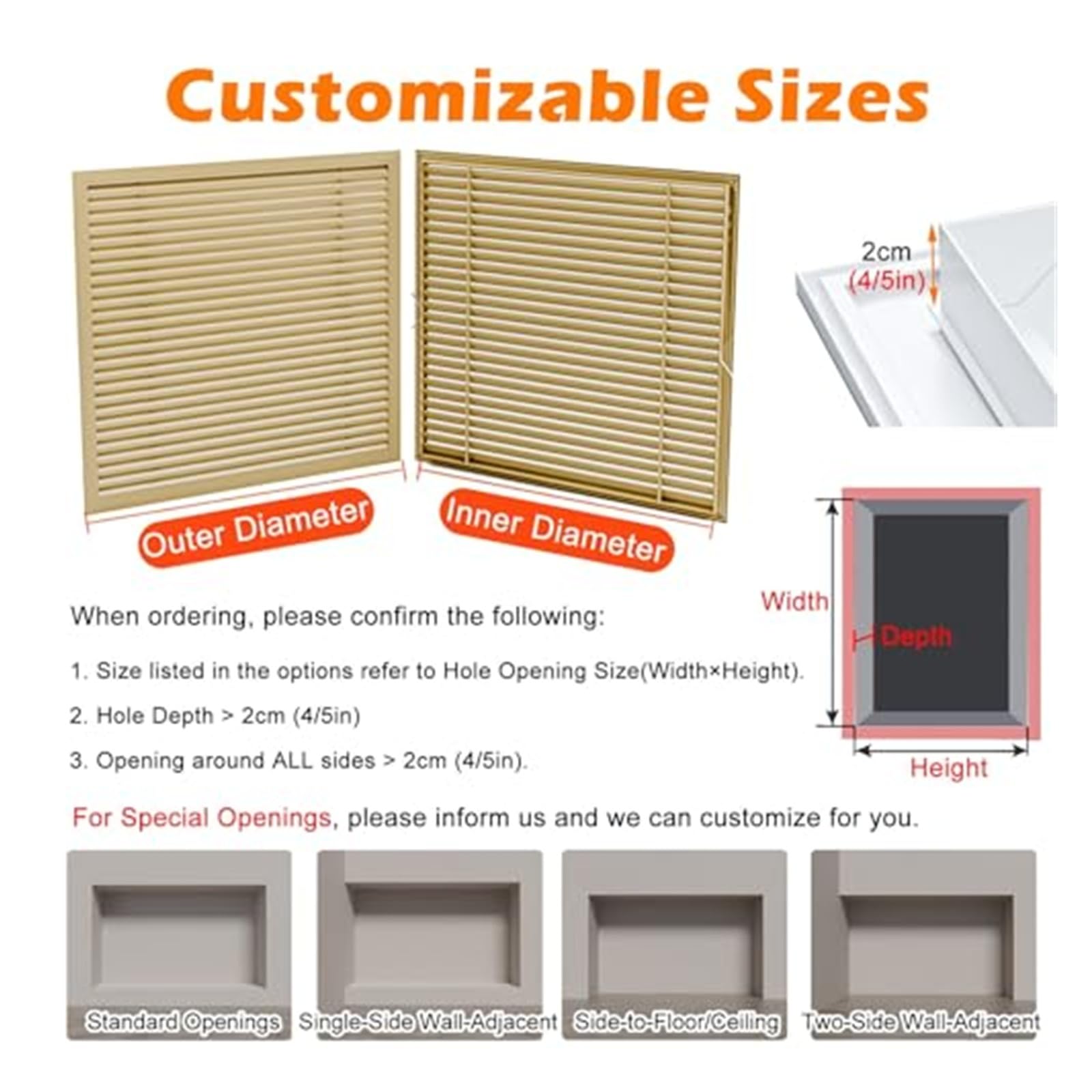 Esta Rejilla de ventilación Rectangular de 14x14 Pulgadas, con Lamas metálicas Decorativas, es Ideal para Paredes y techos, cocinas, baños y gabinetes. Es una solución Universal para la Vent