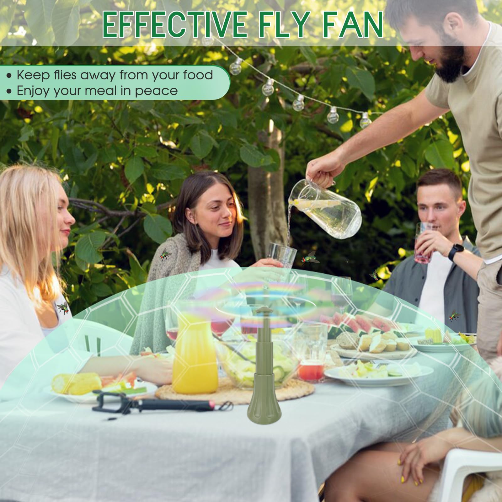 Antimosche da Tavolo Ventilatore per Allontanare le Mosche, Retrattili Ventilatore Deterrente per Mosche per Uso Interno ed Esterno per Picnic, Ristoranti e Barbecue (2, Verde)