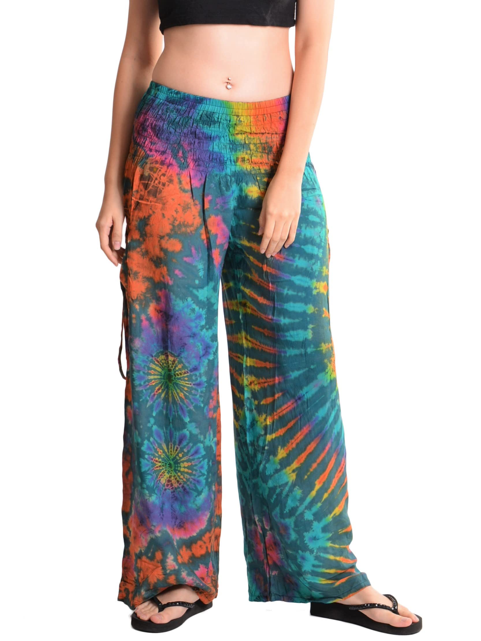 Photo 1 of Orient Trail Women's Bohemian Yoga Wide Leg Palazzo Tie Dye Pants Small Miami Teal
