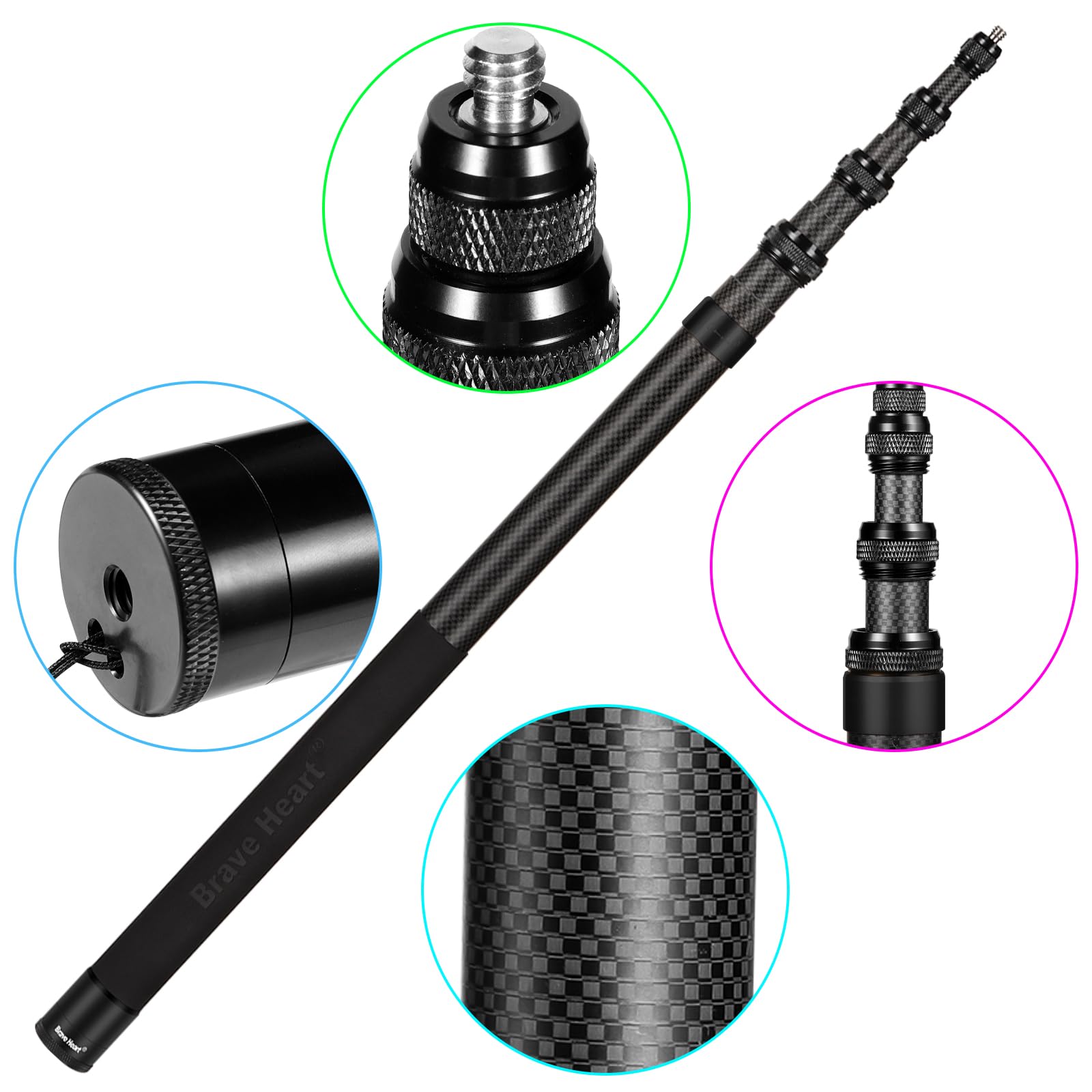 Stick Selfie Carbon Fiber 3M Invisible One 360 X5 X4 X3 - Dettaglio