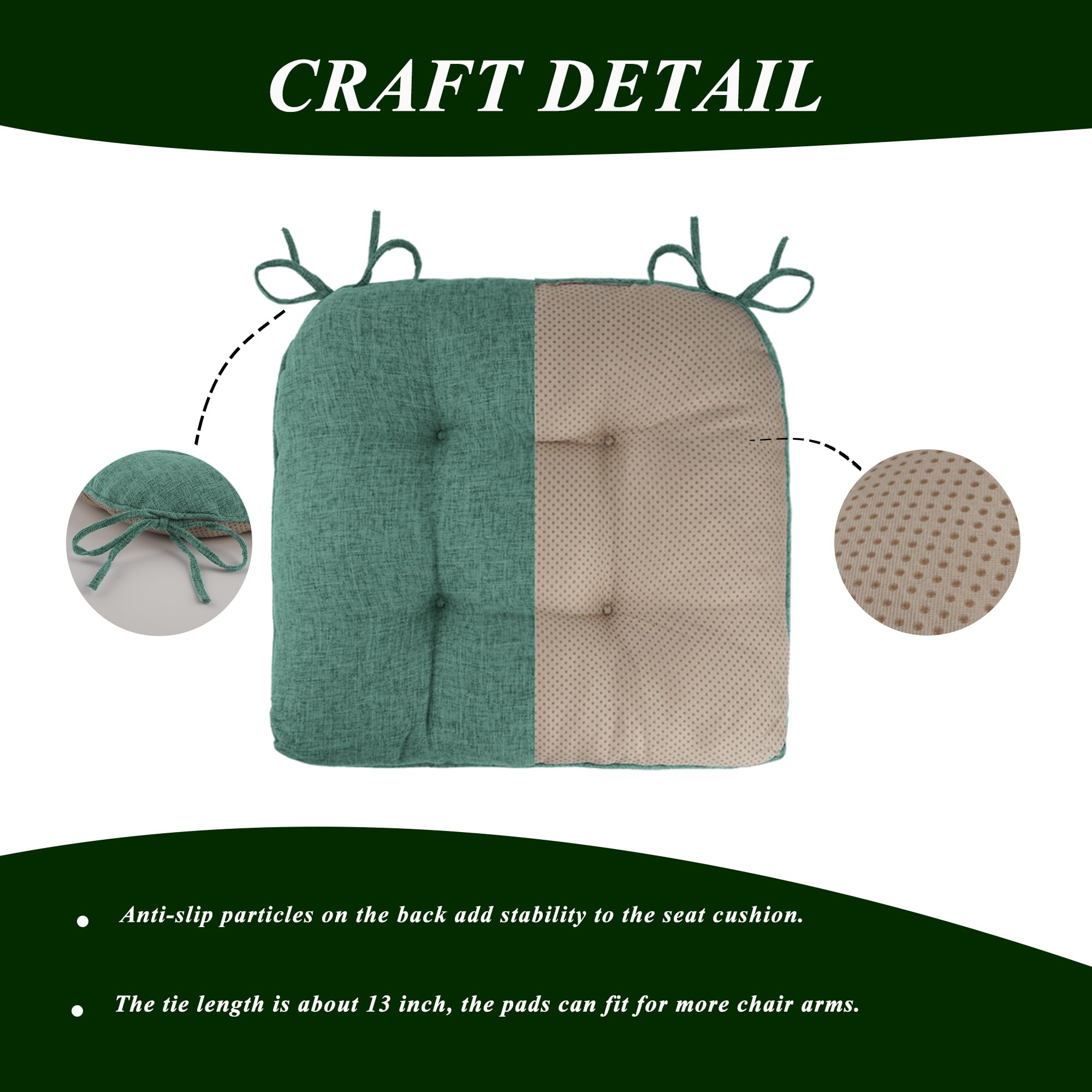 FlyGulls Chair Cushions for Dining Chairs 2 Pack Non Slip Kitchen Chair Cushions 18"x18"x3" Turfted Chair Pads Comfortable and Soft Seat Cushion with Ties - Image 3