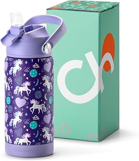 Choco Mocha Kids Water Bottle For School, Kids Insulated Water Bottle Stainless Steel for Girls,14Oz Purple Unicorn