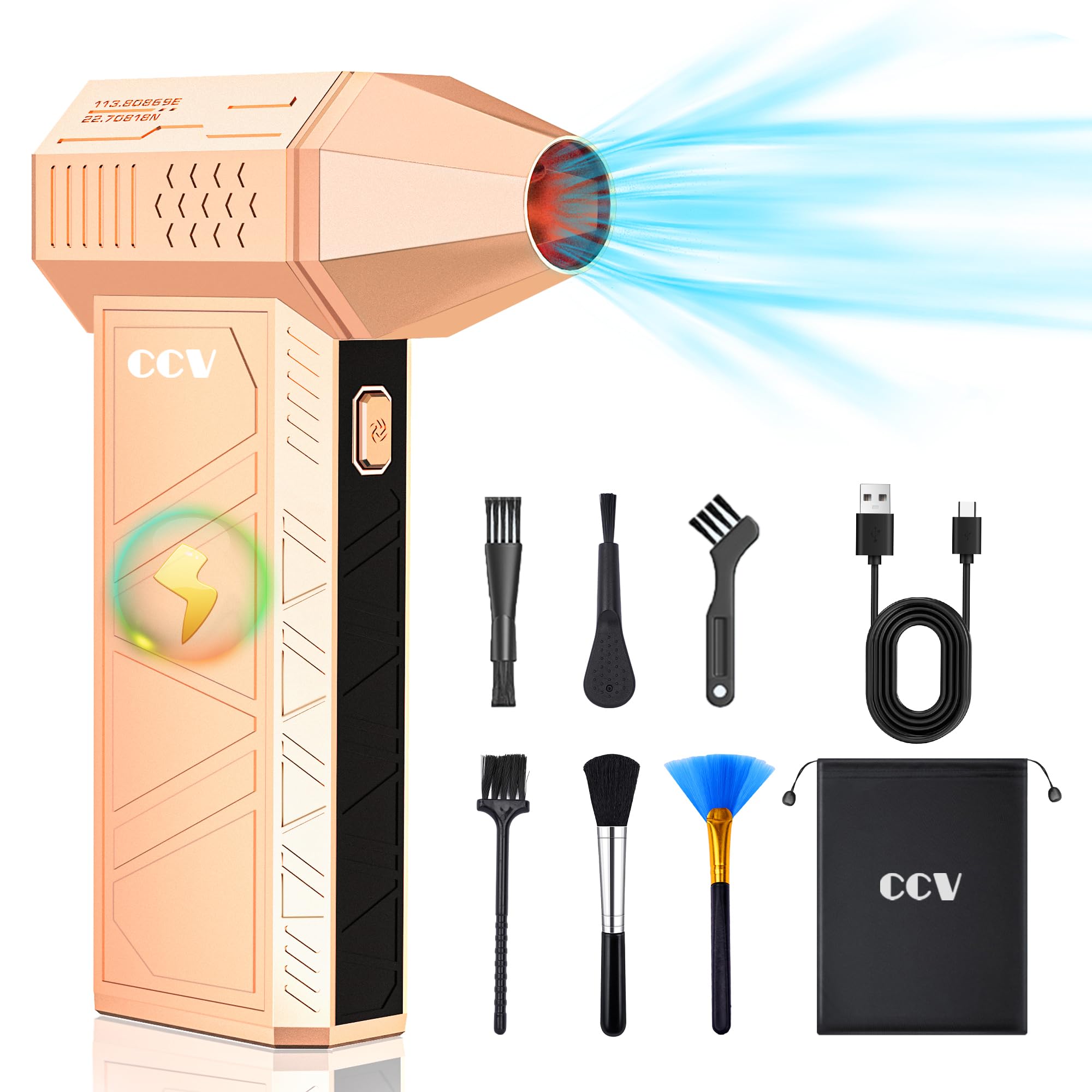 CCV エアダスター 強力ブロワー 150000RPM 52m/s超強風速Type-C 充電式 エアダスター 3段階風量調整 PC/キーボード掃除/洗車/空気入れ/おもちゃ掃除/ペットの毛取り/電子機器清掃用/業務用/家庭用 (ゴールド)