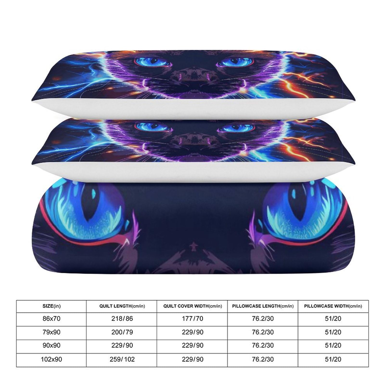 Siamese Cat Thunder Funny 3 Piece Bedding Comforter Sets 1 Duvet Cover and 2 Pillowcases 79