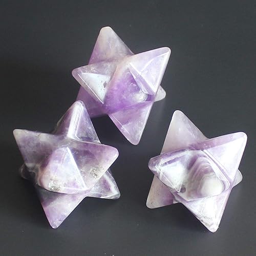Miniatura 5 de Piedra preciosa mixta de 1.5 pulgadas, geometría de cristal Merkaba Star Chakra Reiki Curación (amatista)