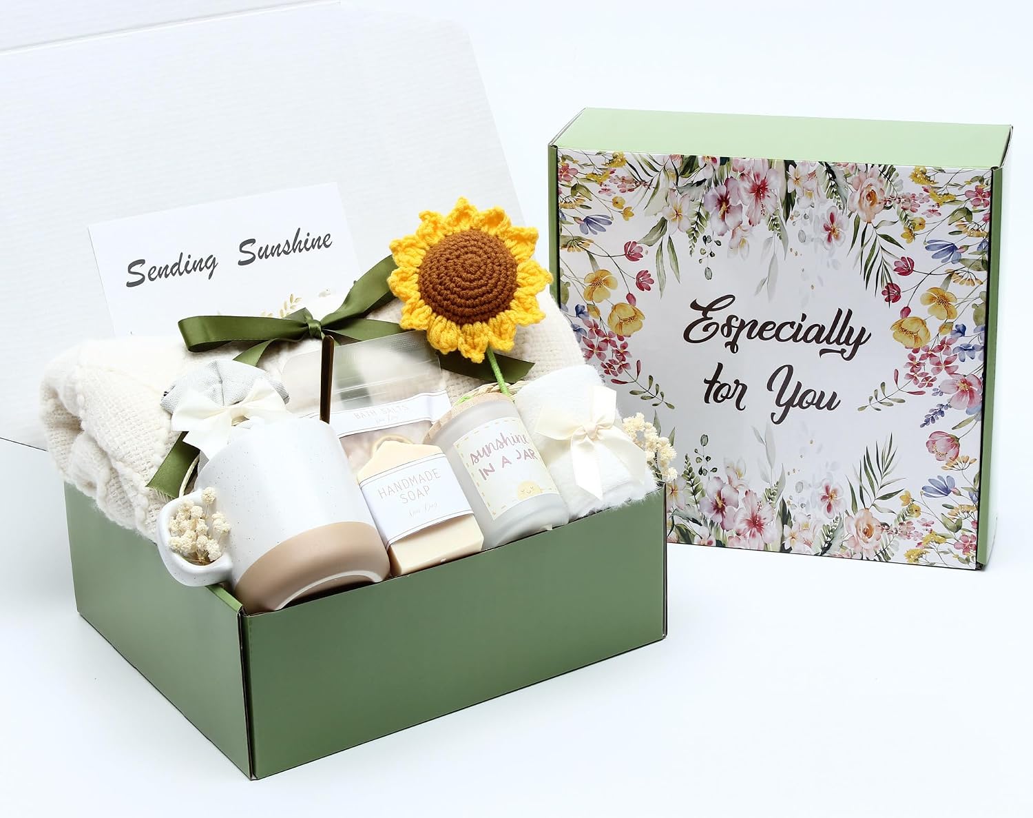 Sending Sunshine Sunflower Gifts For Women, Stress Relief Gift, Birthday Thinking of You Package Gifts Basket for Mom Best Friends Sister Wife Girlfriend, Coworker
