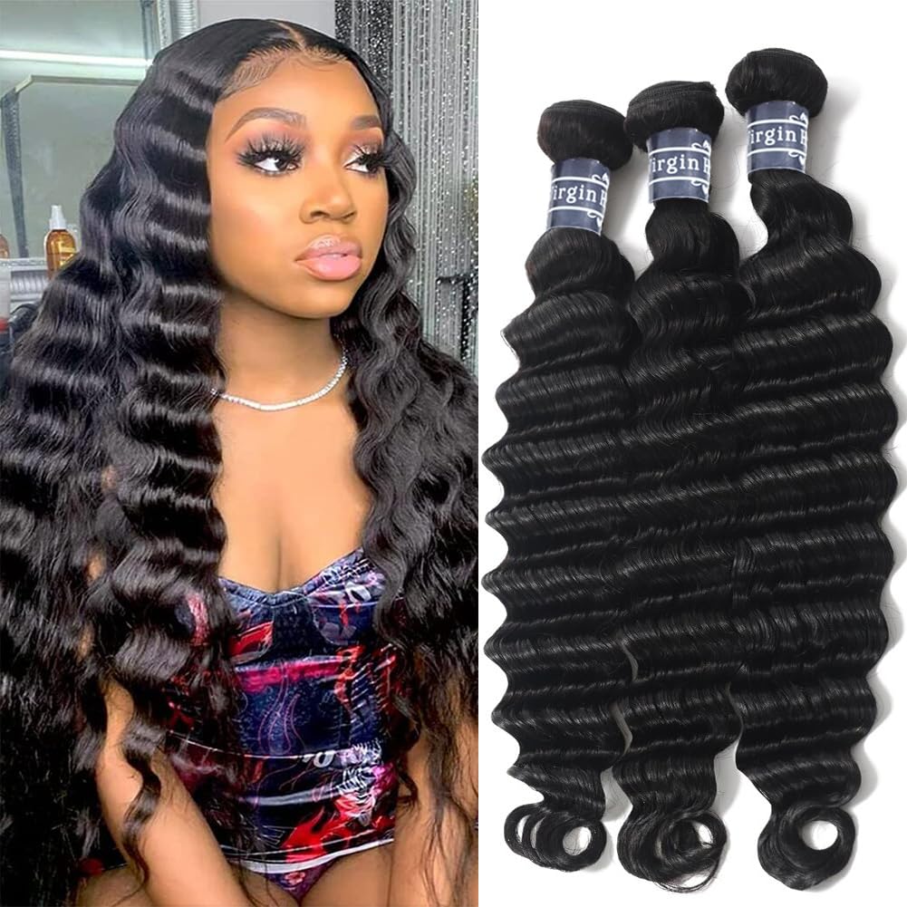 Amella Loose Deep Wave Bundles Human Hair 3 Bundles 20 22 24Inch 100% Unprocessed Brazilian Virgin Human Hair Bundles Deep Wave Human Hair Bundles