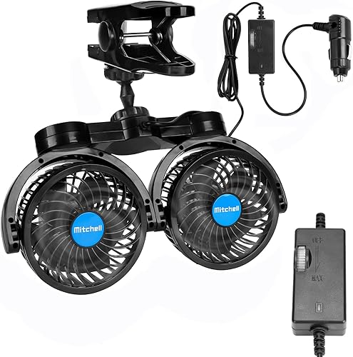 Ventiladores de clip de coche de 12 V, ventilador de clip de doble cabeza ajustable Ventilador de aire giratorio de 360°, ventiladores eléctricos de
