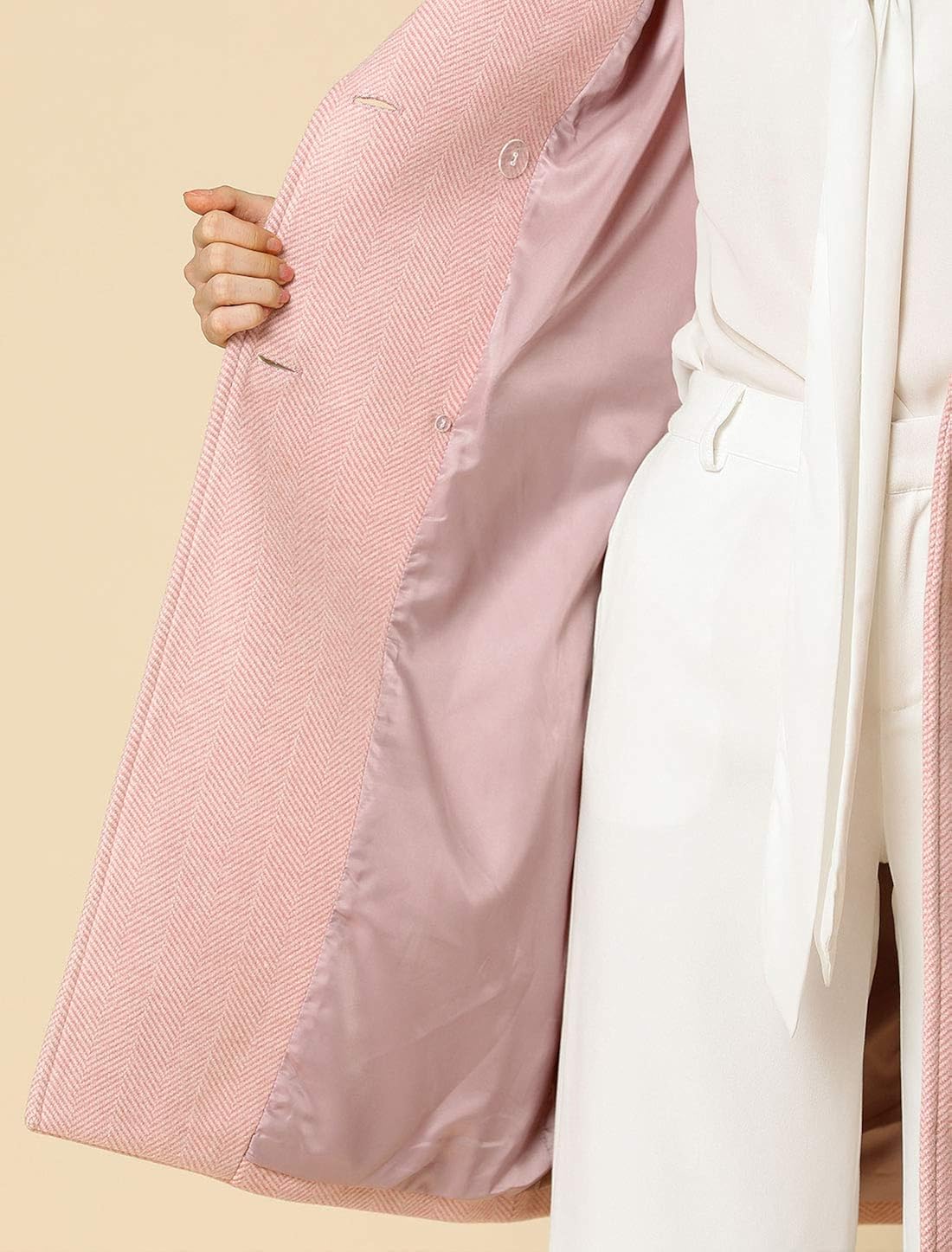 Allegra K Women's Double Breasted Shawl Collar Chevron Belted Long Winter Coat : Clothing, Shoes & Jewelry