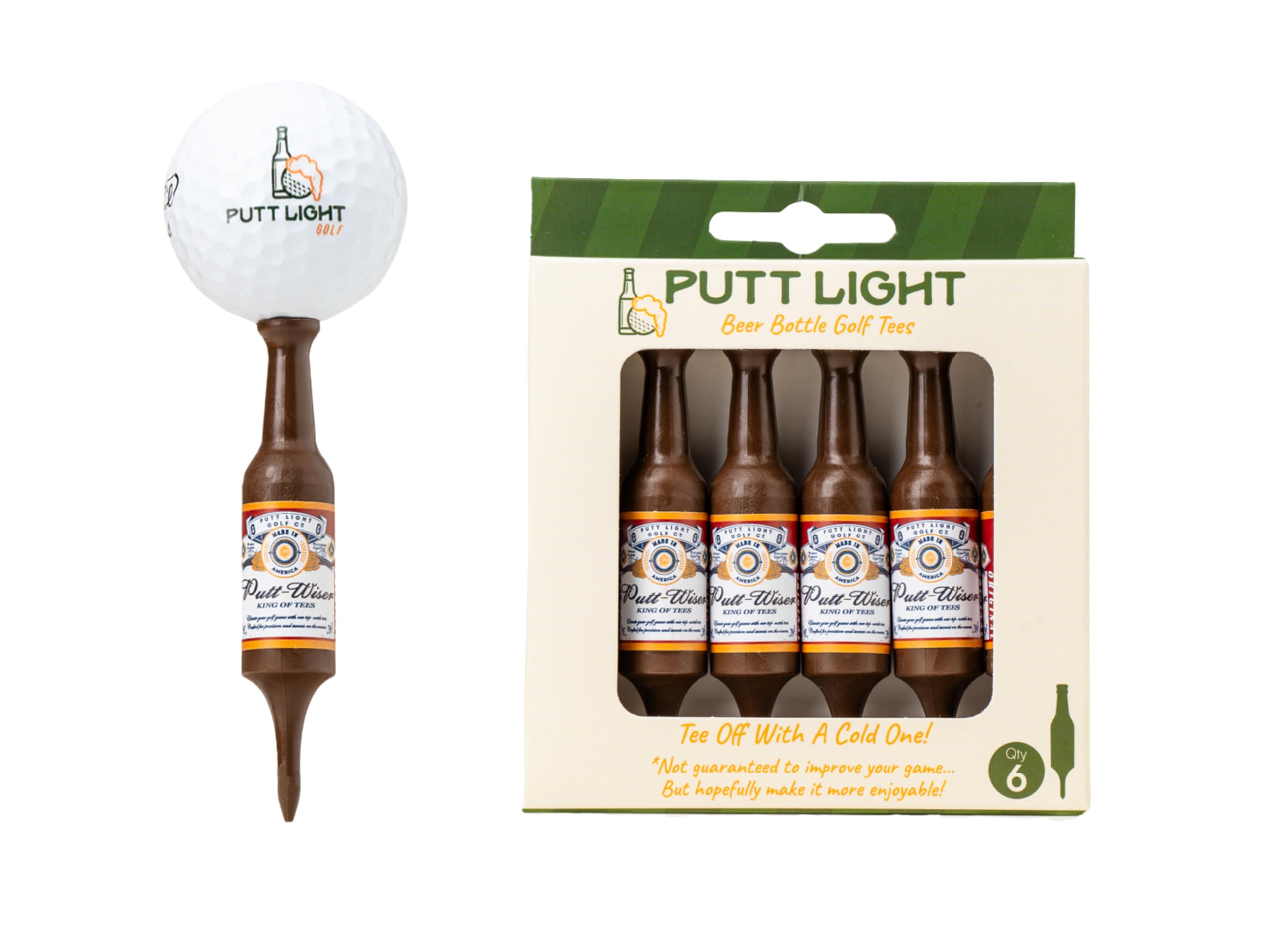 Beer Bottle Golf Tees, Virtually Unbreakable and Recyclable Plastic Golf Tee 6 Pack, Golf Gift for Men, Bachelor Party Novelty Gift, for Golfers,3-1/4" Tall