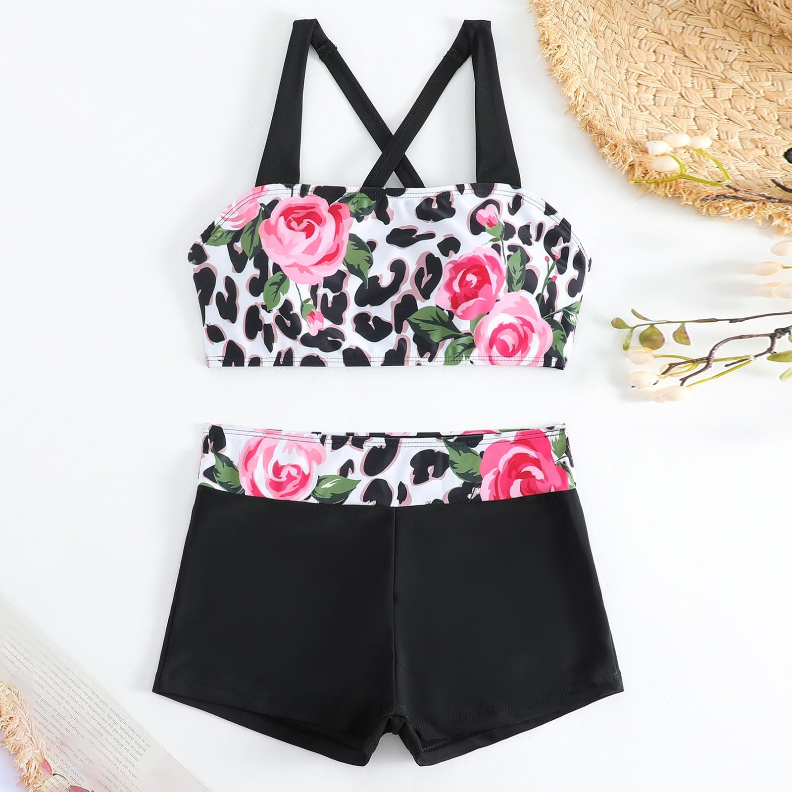 Damski zestaw bikini z wysokim stanem, 2 sztuki, krótki top, spódnica pływacka, strój kąpielowy, biały, S
