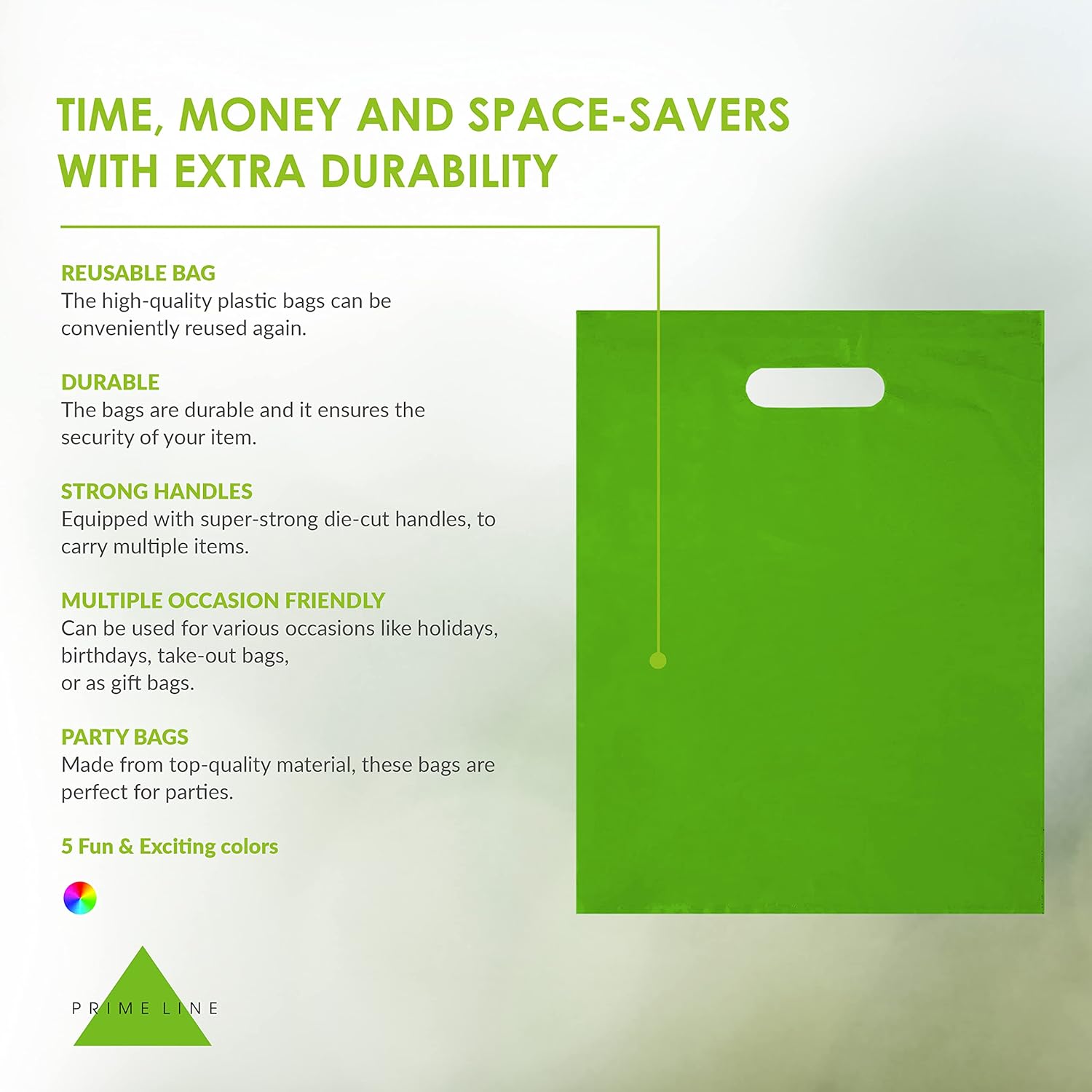 Prime Line Packaging Plastic Gift Bags, Colored Party Bags with Handles, 2 Mil Die Cut for Retail Use, Small Business, Merchandise, Goodies, Events, Bulk, 9x12, 50 Pack - Image 2