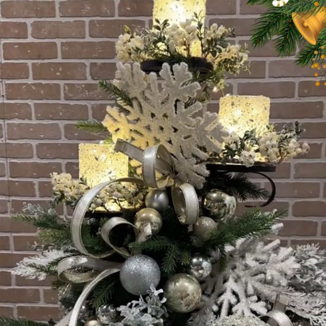 Triple Tree Topper Shelf for Christmas Tree, 24/36In Metal Triple Trees Topper Stand, Black Candle Holder with LED Crystal Candle, Unique Topper Shelf for Christmas Indoor Outdoor Decor (24”*2)