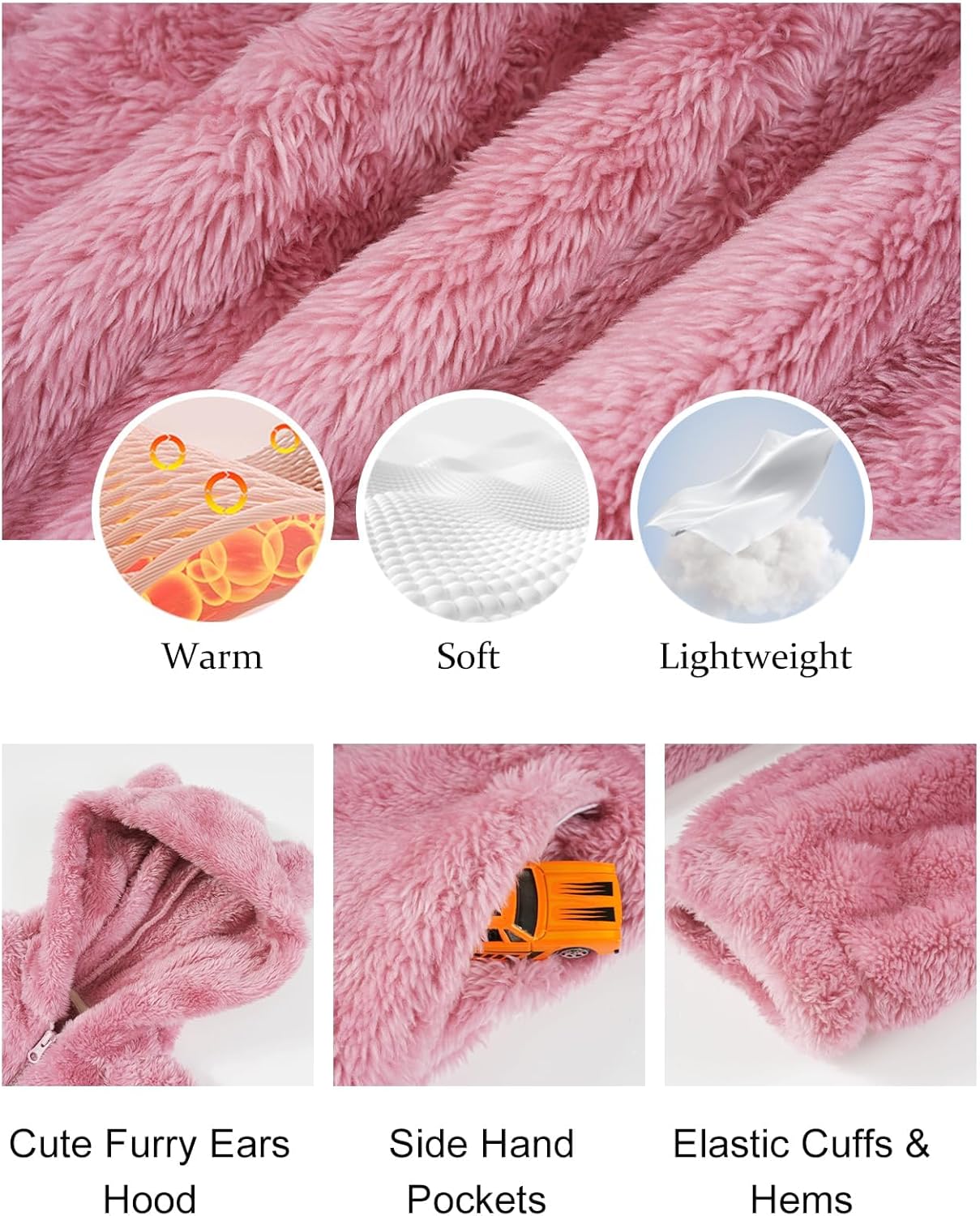 Flygo Girls Fleece Jumpsuits Fuzzy Hooded Rompers Kids Zip up Onesie Romper Costume Warm Winter Clothes 5-14 Years - Image 6