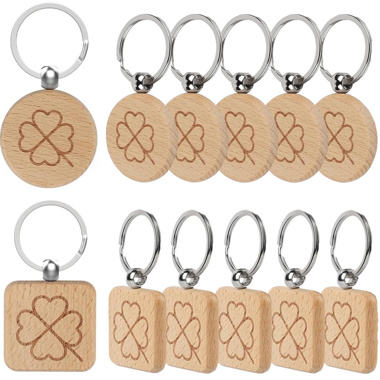 Set Di 24 Portachiavi In Legno A Quadrifoglio Portafortuna, Con Biglietti E Sacchetti In Organza, Per Bomboniere E Regali