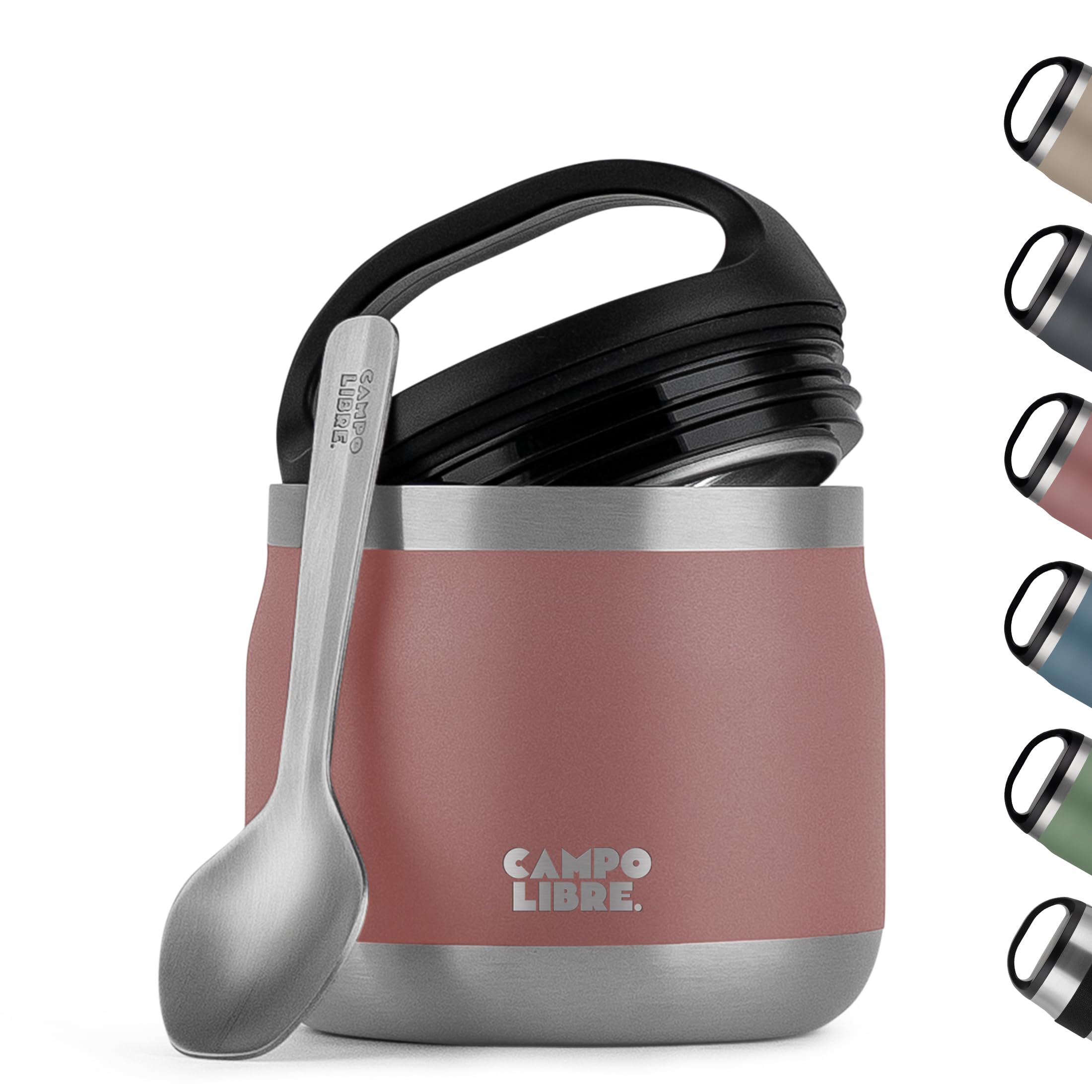 Campo Libre. Misty Pink Campo Libre.® Food Flask 400Ml – Thermo Lunch Box With Spoon, Bpa-Free Hot & Cold Food Container For Soup, Porridge, Food Jar For Camping Or School – Leakproof & Ideal For On-The-Go, Pink