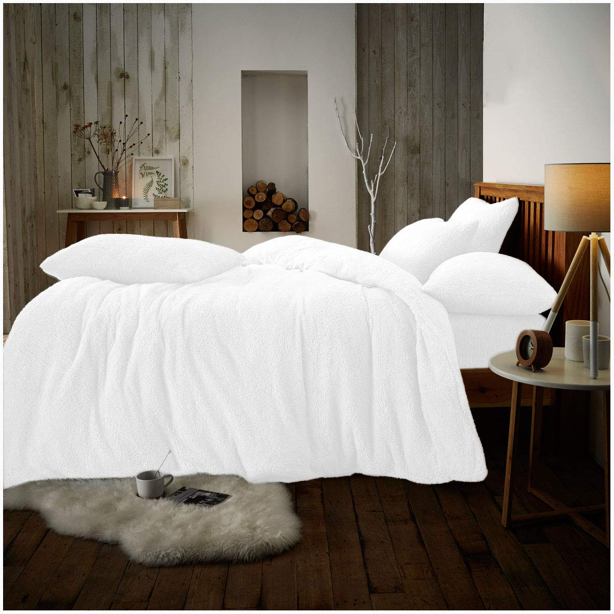 GC GAVENO CAVAILIA Teddy Duvet Cover Double - Fleece Bedding Set with Pillowcases - White