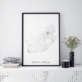 Xenulab South Africa country map wall art print featuring a minimalist line illustration, available in A4, A3, A2, and A1 sizes for modern home or office decor