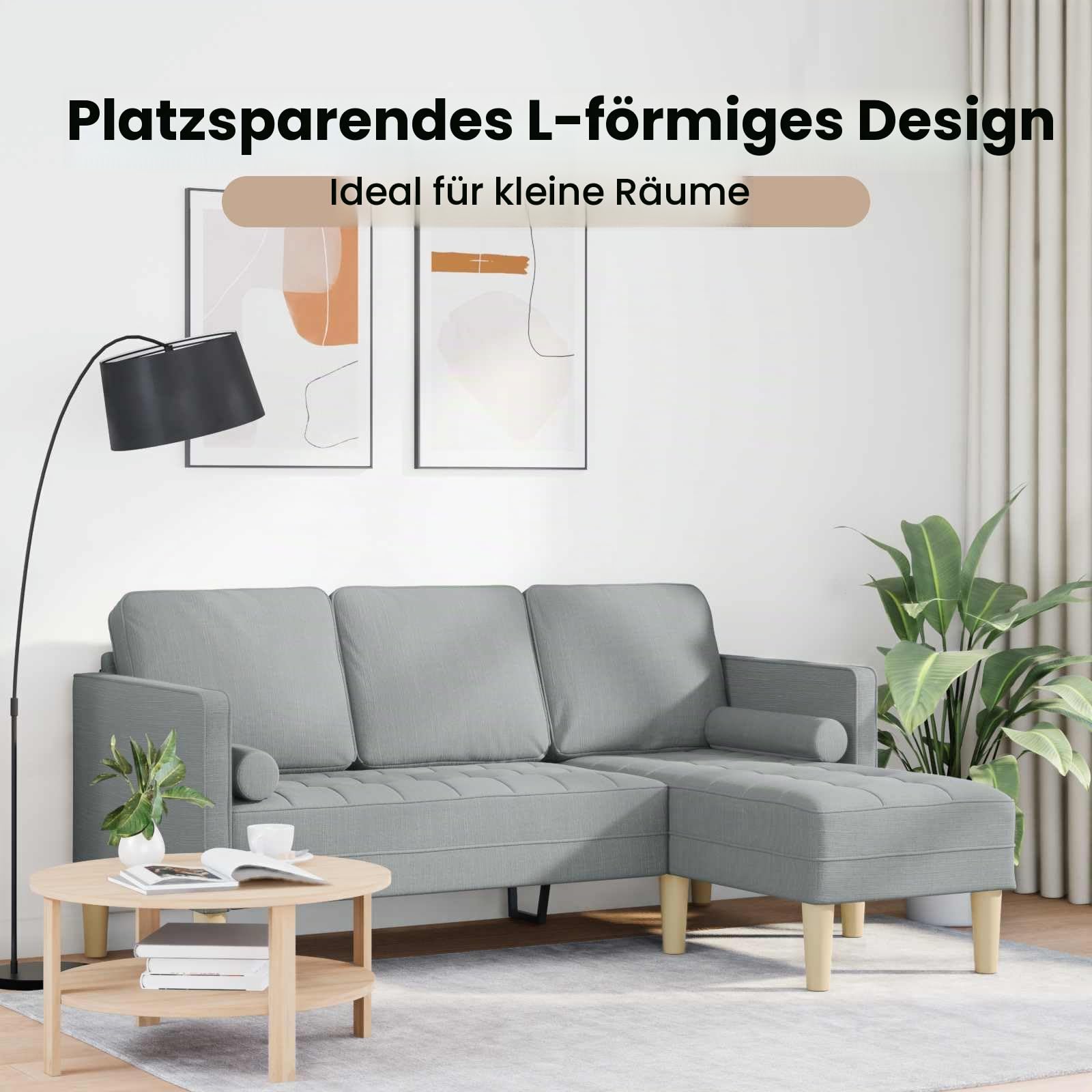 vidaXL Sofa Set mit Kissen Hellgrau Polyester