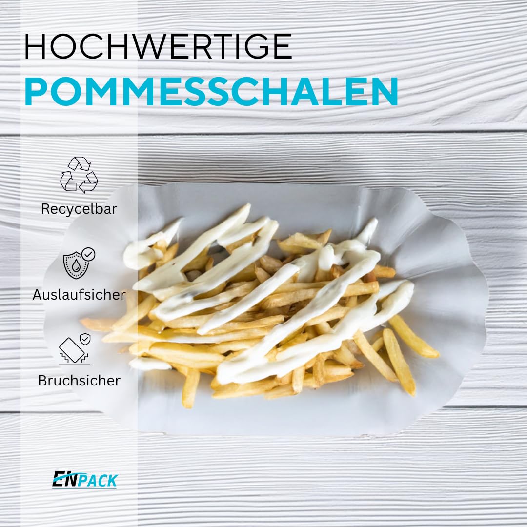Enpack Einwegteller/Pappteller weiß KU1 11 x 20 x 3 cm Pommesschalen, Kuchenteller aus Papier - Partygeschirr Einweg Papierteller geeignet für Geburtstag oder Grillfest (KU1, 1000, stück)