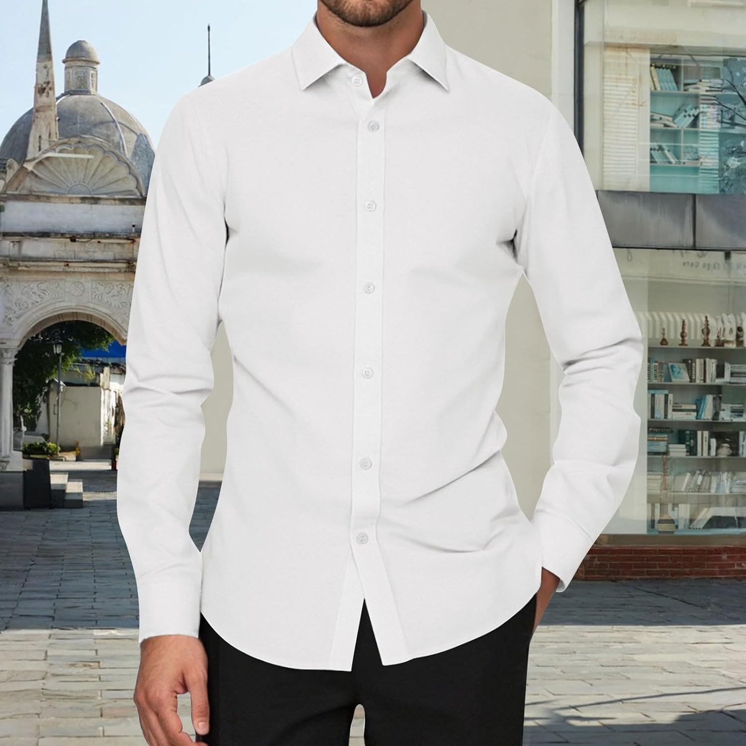 Ymosrh Men's Formal Shirts Button Down Long Sleeve Slim Fit Business Casual Work Shirts, S-3XL