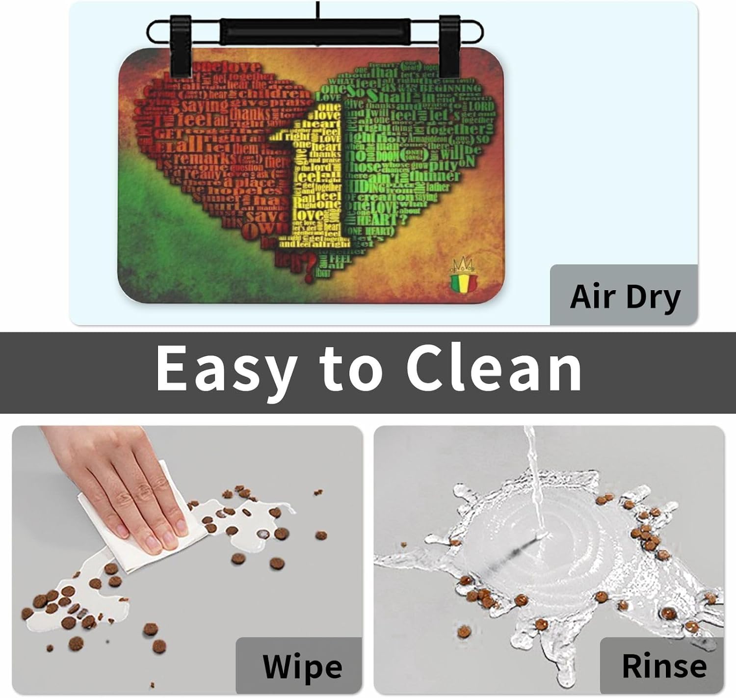 Reggae One Love Pet Feeding Mat-Absorbent Quick Dry Pet Cat Dog Food Mat Non Slip Waterproof Rubber Dish Placemat