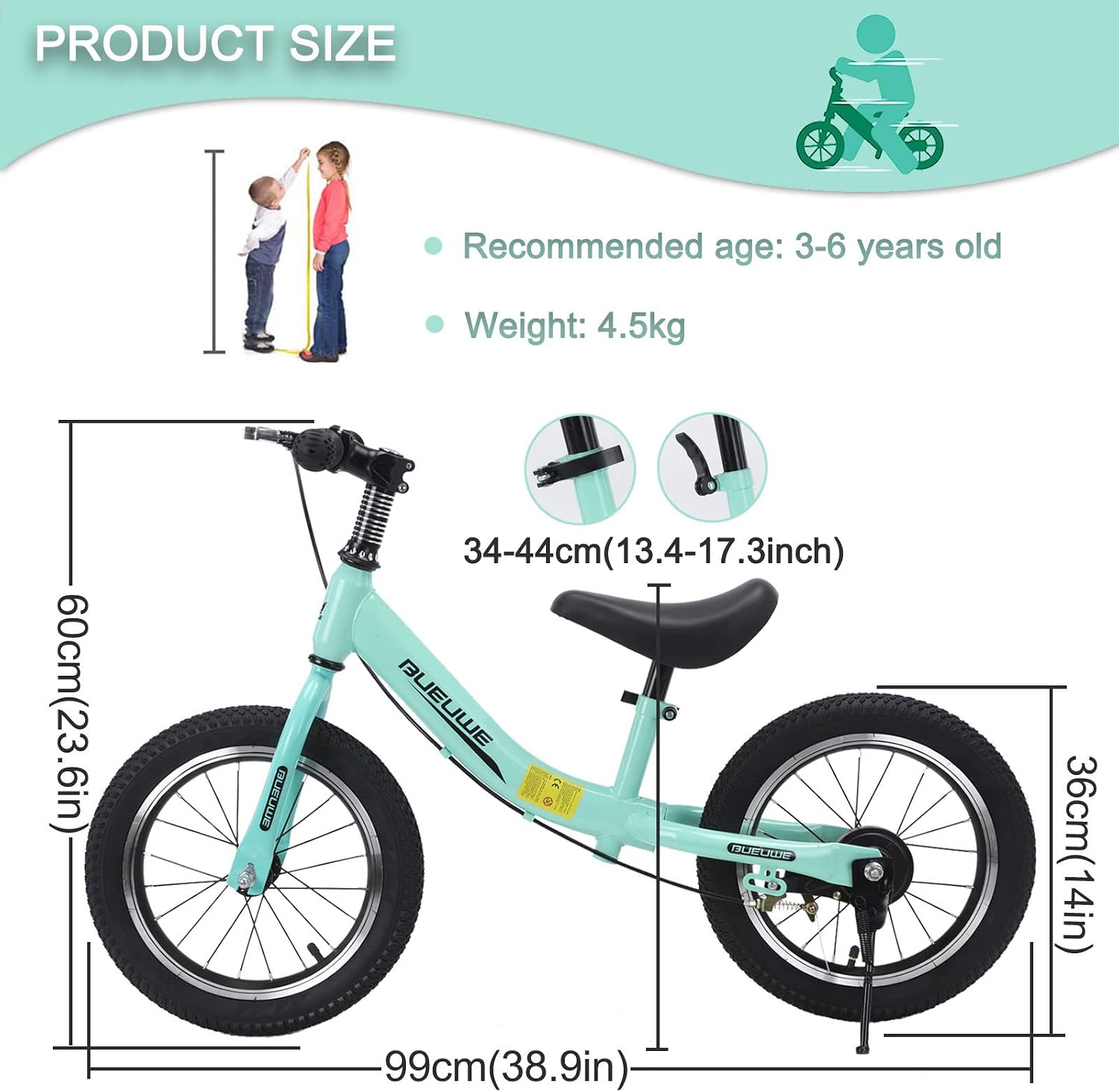 Enfant heureux sur une draisienne 14 pouces - démonstration